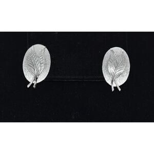 Vintage Whiting & Davis Leaf Clip Earrings Silver Tone Earrings